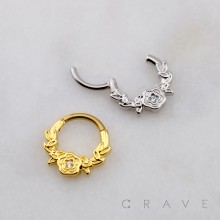 ROSE FLOWER SEPTUM HINGED SEGMENT HOOP RING 316L SURGICAL STEEL 